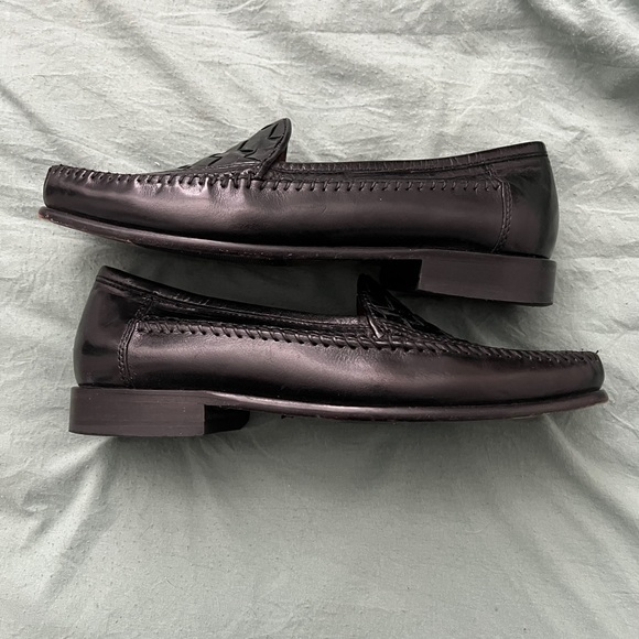 Bostonian Woven Leather Loafers Men’s 7.5 Black Slip On Dress Shoes - Picture 6 of 8